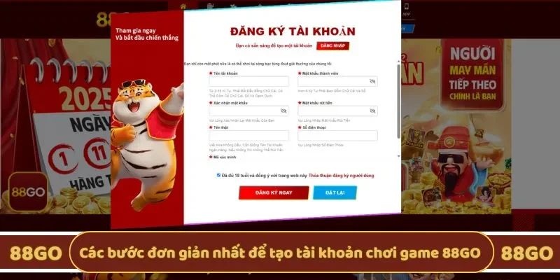 Các bước đơn giản nhất để tạo tài khoản chơi game 88GO